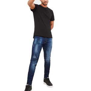 WARPRO INDUSTRY Men Ripped Distressed <b>Jeans</b> Mid Waist Straight Fit Cotton Casual Pants Dark Wash Anti Shrink Breathable - Product Image 2