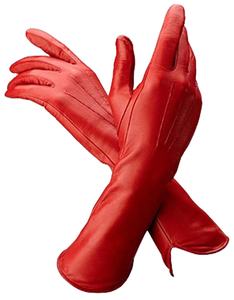 Gants de soirée élégants en cuir rouge foncé pour femmes, avec doublure douce, coutures raffinées et coupe classique de luxe au poignet. - Product Image 1
