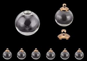 Mini-bouteilles en verre transparent en forme de globe, ornements transparents, boules à vœux en verre, boules suspendues à remplir avec bouchon doré - Product Image 1