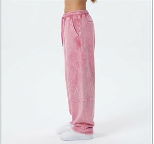 Pantalones de chándal de forro polar lavado para mujer, corte holgado informal con cintura con cordón, de largo completo, para invierno, estilo urbano, con lavado ácido - Product Image 4