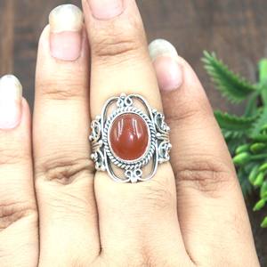 Handmade 925 Sterling Silver Carnelian <b>Ring</b> Vintage Oval Gemstone <b>Adjustable</b> <b>Ring</b> Boho Ethnic Statement Jewelry for Men Women - Product Image 2