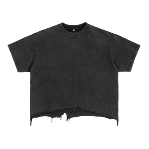 T-shirt d'été 100 % coton à faible MOQ, fabrication en gros, t-shirts personnalisés effet vieilli, t-shirt décontracté de luxe pour hommes - Product Image 4