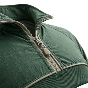 Veste décontractée pour homme en denim vert délavé, à fermeture éclair sur le devant, col rabattable, séchage rapide, coupe classique, couleur unie, pour l'automne - Product Image 5