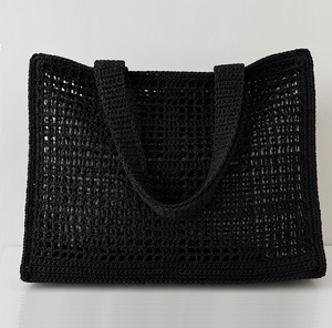 Sac fourre-tout au crochet couleur unie style bohème écologique à ouverture supérieure pour femme, idéal pour la plage et toutes les saisons - Product Image 5