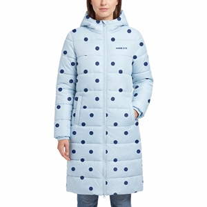 Abrigo Acolchado Largo con Capucha y Cinturón para Mujer, con Estampado de Puntos, Chaqueta de Invierno Cálida y Acolchada, Ropa Exterior Informal de Moda para Exteriores - Product Image 5