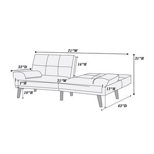 Divano Letto Regolabile Trapuntato in Polifibra Color Senape con Gambe in Legno Massello, Comodo Divano per Soggiorno - Product Image 5