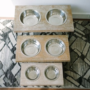 OEM ODM Available Sturdy Black Metal Frame Pet Feeder Wooden Top Double Stainless Steel Bowls Elevated Rectangle Design Portable - Product Image 3