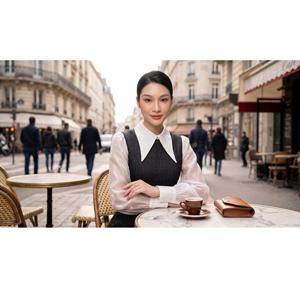 High Quality Silhouette Long <b>Silky</b> Sleeves French Peter Pan New <b>Top</b> Perfect A-line Large Peter Pan Collar Dress Vietnam - Product Image 4