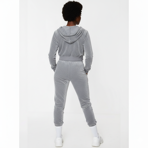 Conjunto de Sudadera con Capucha y Pantalones de Terciopelo para Mujer, Diseño Personalizado, Invierno, Color Sólido, con Cierre y Bolsillos, Top Corto, Chaqueta, Conjunto Deportivo de Dos Piezas - Product Image 2