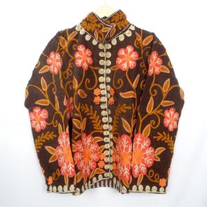 Luxurious Hand Embroidered 100% Cotton Quilted Cotrise Jacket Floral Intricate Detailing Timeless Elegance Autumn Winter Button - Product Image 1