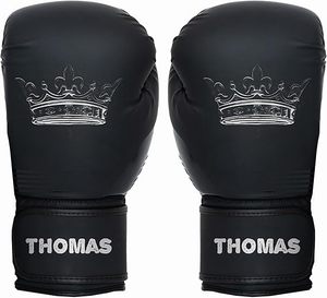 Gants de boxe personnalisables en cuir noir avec impression par transfert thermique, sangle de poignet réglable à scratch pour adultes, équipement de boxe - Product Image 4