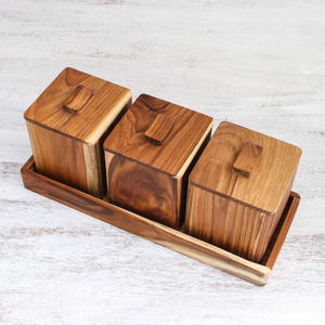 Premium Teak Wooden <b>Spice</b> <b>Box</b> Wooden Storage <b>Box</b> for Kitchen and Dining Use from Vietnam - Product Image 3