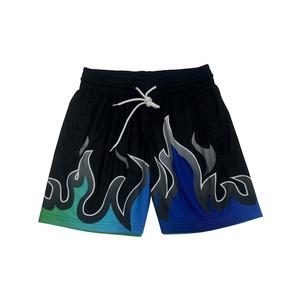 Pantalones Cortos Deportivos Casuales para Hombre, Estampado de Llamas Negras, Sublimación, Cintura Media, Cordón Ajustable, Secado Rápido, 100% Poliéster - Product Image 3