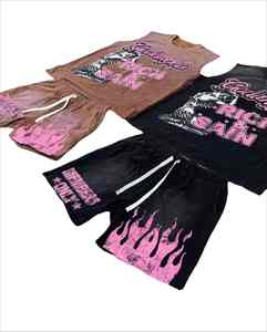 Ensemble short et t-shirt homme surdimensionné sans manches, impression personnalisée haute qualité, style streetwear - Product Image 3