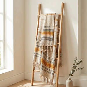 Manta de Sofá Tejida a Mano con Rayas Multicolores de Algodón Natural para Colecciones de Decoración del Hogar de Estilo Costero, Rústico y Contemporáneo - Product Image 2