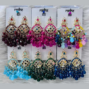 Pendientes colgantes chapados en oro con piedra de espejo y cuentas Accesorio de moda - Product Image 1