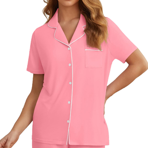 Conjunto de Pijama de Satén Rosa Coral para Mujer, Ropa de Dormir de Verano con Cuello de Solapa y Manga Corta con Pantalones Cortos - Product Image 4