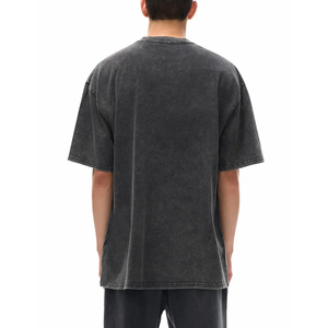 Custom Oversized Knitted Men's Acid Wash Crew Neck <b>T</b>-Shirt 100% Cotton Short Sleeve Loose Fit Chinese Style Blank for - Product Image 4