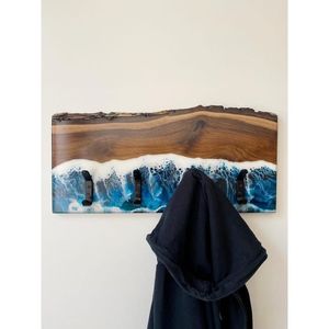 Luxury Angel Resin Wooden Wall Key Holder 4 <b>Hooks</b> Coastal Decorative Entryway Organizer Handmade Beach Style Clothing Home Decor - Product Image 5