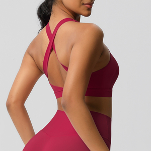 Soutien-gorge de sport pour femme, couleur unie, sans couture, col halter, maintien moyen, respirant, en spandex et polyester - Product Image 3