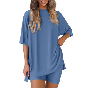 T-shirt en coton uni surdimensionné pour homme, manches courtes, col rond, couleur unie, jersey décontracté, coupe ample, longueur normale - Product Image 3