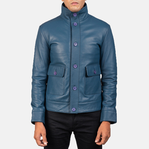 Blouson de moto en cuir pleine fleur 100 % imperméable, coupe ajustée, tendance et de haute qualité, noir ivoire, pour homme - Product Image 1