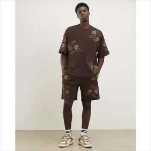 Traje de Verano para Hombre, Estilo Casual de Dos Piezas, con Bolsillos Grandes Decorativos, Estampado Vintage, Estilo Cargo de Manga Corta - Product Image 4