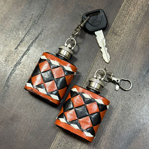 Compact Genuine Checker Leather Mini Hip Flask Keychain Pocket Bottle with Clip Travel Friendly Small Flask Gift for Unisex Use - Product Image 5