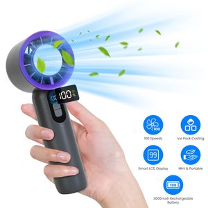 Ventilateur de refroidissement portable 100 vitesses avec pack de glace supraconducteur, 3000 mAh, rechargeable par USB, mini-refroidisseur d'air portable, écran LCD tactile - Product Image 2
