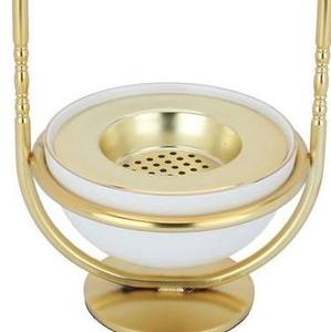 Porte-encens moderne en céramique blanche, style Mabkhara, avec poignée circulaire haute en métal doré, pour la décoration du Ramadan et de l'Aïd - Product Image 2