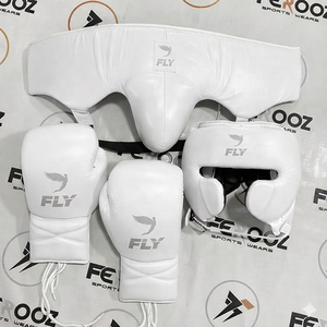 New Fly Customized <b>White</b> Boxing Sparring <b>Set</b> High Quality Protection Gear Boxing Gloves Headgear Groin Guard Training Hand Grips - Product Image 1