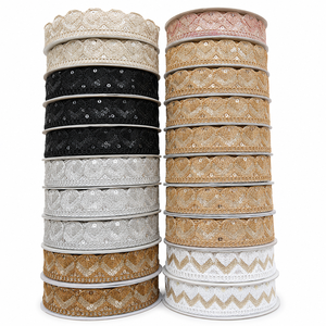 Ruban décoratif de luxe à broderie géométrique et dentelle à sequins pour Saree, Robe, Dupatta, Vêtement, Artisanat, Décoration d'intérieur, Couture - Product Image 1