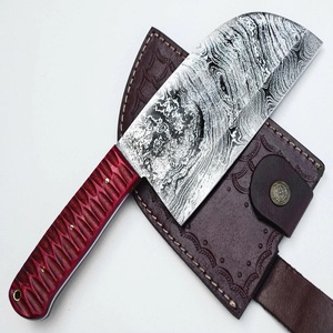 Couteau de boucher Damas de qualité supérieure, manche en bois Pakka, étui en cuir, épaisseur de la lame de 0,45 mm, longueur totale de 12 pouces - TARJ - Product Image 4