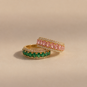 Bague Riva plaquée or à double rangée, émeraude et tourmaline rose, cadeau de luxe pour femme - Product Image 1