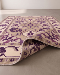 Tapis Oushak Violet Ivoire à Motifs Floraux Prune et Bordure Vigne Botanique, 100% Laine de Nouvelle-Zélande, Lavable, Design Moderne pour - Product Image 6