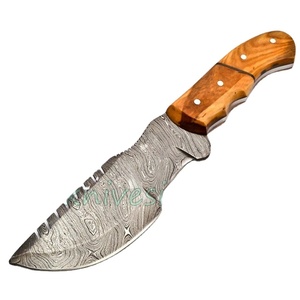 Hecho a mano de acero de Damasco de caza rastreador cuchillo hermosa madera de olivo cuchillo (smk1703) - Product Image 1