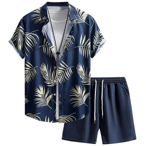 Ensemble homme imprimé, chemise à manches courtes et short de plage assortis, tenue décontractée estivale colorée, ensemble deux pièces pour homme - Product Image 1