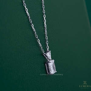 Modern Geometric IGI Certified Radiant Cut Lab-Grown Diamond <b>Pendant</b> with Triangle Diamond Bail in 10k <b>Solid</b> <b>Gold</b> Minimal Chain - Product Image 6