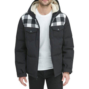 Chaqueta de lona acolchada para hombre, impermeable, transpirable, con capucha, cuello alto, estilo urbano, colores personalizables, frontal - Product Image 1