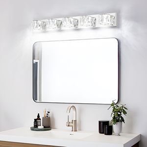 Applique da Parete LED Moderna da 35 Pollici con Eleganti 5 Paralumi in Cristallo Trasparente Cromato per Bagno e Camera da Letto - Product Image 3