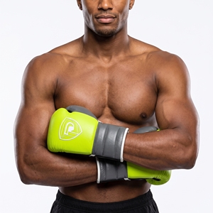 Guantes de Boxeo de Cuero Dumela, Color Verde Lima, Negro y Blanco, con Cordones y Diseño de Logotipo, Equipo de Entrenamiento - Product Image 4