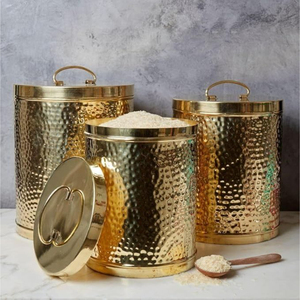 Wholesale Decorative Gold Hammered Metal <b>Kitchen</b> <b>Storage</b> Canister Set Of 4 High Quality Vintage Brass Food <b>Storage</b> Jars For Sale - Product Image 2