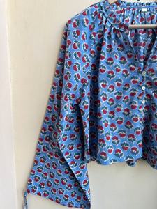 Blusa de Verano para Mujer, Estampada a Mano, de Algodón, con Bordado Floral, con Botones, Informal, de Manga Corta - Product Image 4