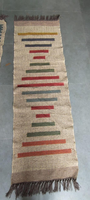 Neutral Geometric Kilim Runner Rug Handmade Wool Jute Modern Boho Farmhouse Hallway Entryway Corridor Carpet Runner