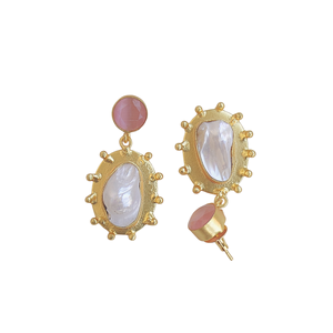 Pendientes de Perlas Barrocas Chapados en Oro con Detalles Rosados, Pendientes de Aro con Piedras Semipreciosas, Joyería al por Mayor - Product Image 6