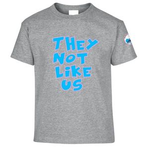 เสื้อยืดแขนสั้นลายกราฟิกสำหรับวัยรุ่นสีเทาเฮเทอร์ ลายพิมพ์ตัวอักษรสีน้ำเงินเข้ม "They Not Like Us" คอกลม สไตล์ลำลอง แฟชั่นวัยรุ่นสำหรับใส่ทุกวัน - Product Image 1