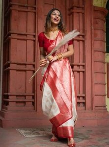 ผ้าไหมอินเดียผสมผสานลายทอแบบบาเนราสี ซารี - Product Image 3