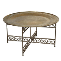 Table basse marocaine traditionnelle en laiton avec base en bois, écologique, pliable, pour chambre, hôpital et hôtel, Azora Industries