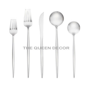 Flatware Set of 2 Piece Unique Shape Silver Shinny Polished Cutlery Mirrored Steel Kitchenware Catering Usage Solid Cutlery - Product Image 2