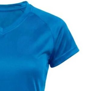 T-shirt bleu à manches courtes et col en V pour femme – Basique, décontracté, coupe ajustée, uni, léger, pour le quotidien – Vêtement de mode féminin pour l'été - Product Image 3